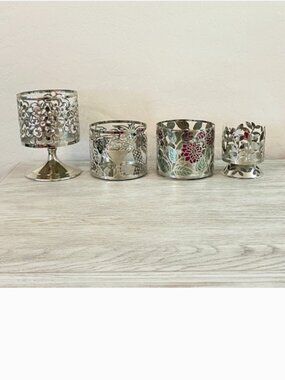 Bath & Body Works Candle Holders Set of 4 Silver Metal Sleeves